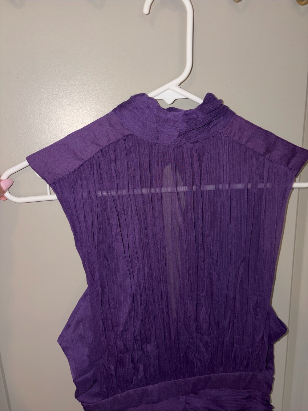 Olivaceous Elegant Sleeveless Purple Mini Dress with High Neck - Picture 5 of 6
